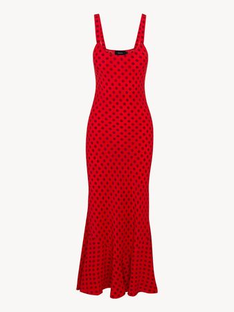 Allegra Aura | Red Spot Silk Maxi Dress | Réalisation Par