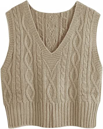 Aoysky Sweater Vest Women's V-Neck Sweater Tank Tops Pullover Cable Knit Vest Solid Color Sleeveless Loose Fit Sweater Top at Amazon Women’s Clothing store