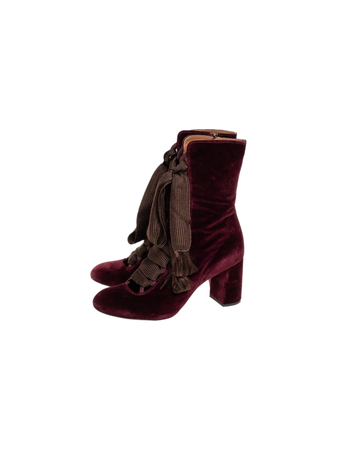 burgundy velvet lace boots shoes