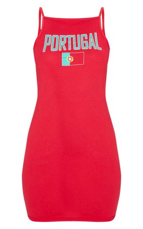 PRETTYLITTLETHING RED PORTUGAL FOOTBALL RACER NECK BODYCON DRESS
