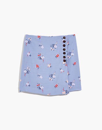 Side-Button Mini Skirt in Aloha Floral blue