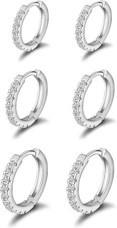 Amazon.com: micuco 3 Pairs Small Hoop Earrings Tiny Cartilage Earrings Cubic Zirconia Cuff Earrings White Gold Huggie Hoop Ear Piercing Earrings for Women Silver 8mm 10mm 12mm: Clothing, Shoes & Jewelry