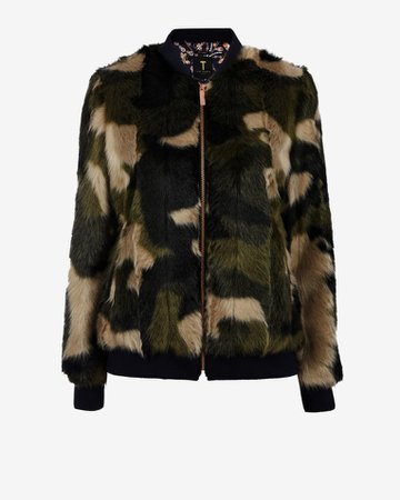 Camo faux fur bomber - Khaki | Jackets and Coats | Ted Baker UK