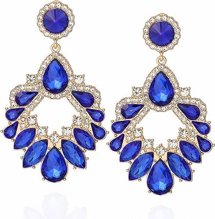 Amazon.com: VANGETIMI Royal Blue Fashion Rhinestone Statement Drop Dangle Earrings Large Colorful Crystal Chandelier Earrings for Women Bridal Wedding Party Prom: Clothing, Shoes & Jewelry
