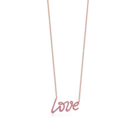 Paloma's Graffiti love pendant in 18k rose gold with pink sapphires, large. | Tiffany & Co.