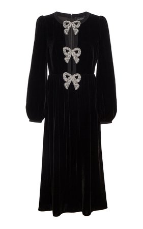 Camille Embellished Bow-Accented Velvet Midi Dress by Saloni | Moda Operandi