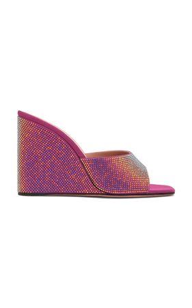 Lupita Crystal-Embellished Satin Wedge Sandals By Amina Muaddi | Moda Operandi