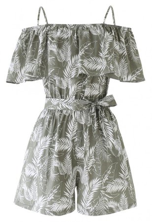 Plantain Leaves Cami Playsuit in Olive - NEW ARRIVALS - Retro, Indie and Unique Fashion