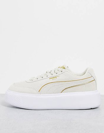 PUMA Oslo Maja leather sneakers in ivory glow and gold | ASOS