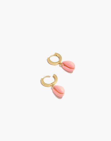Painted Cowrie Shell Huggie Mini Hoop Earrings