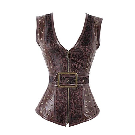 Amazon.com: Women's Steampunk Vintage Brocade Brown Zipper Gothic Corset Waistcoat Vest: Clothing