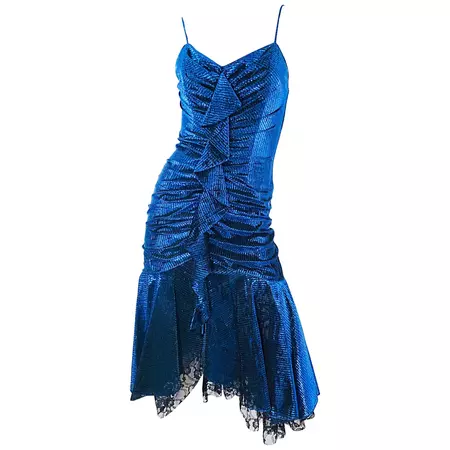 1980s Samir Electric Blue Lurex + Black Lace Handkerchief Hem Vintage 80s Dress For Sale at 1stDibs | 80's dress, 80s blue dress, 80s handkerchief code