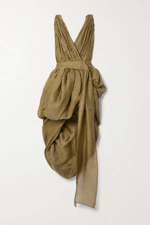 Army green Canna gathered draped linen and silk-blend gauze wrap dress | Altuzarra | NET-A-PORTER