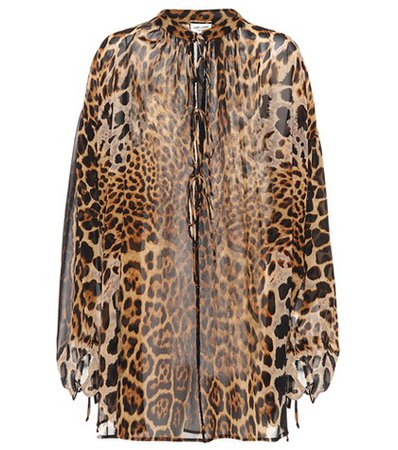 Leopard-printed silk top