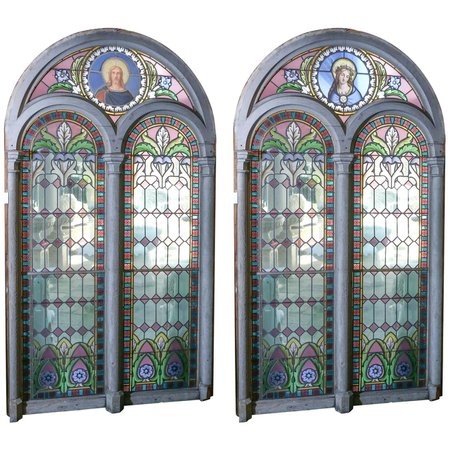 Three Large Stained Glass Windows, Religious For Sale at 1stDibs