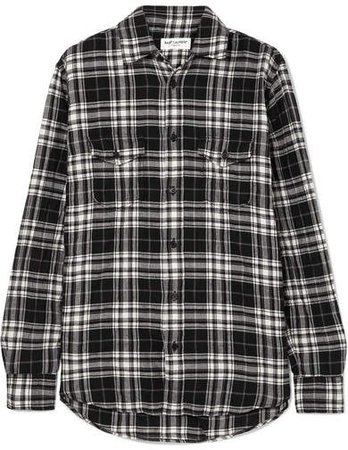 Checked Crinkled Cotton-flannel Shirt - Black