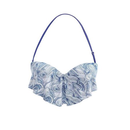 Seareinas Wave Overlay Bikini Top With Underwire Light Padding & Adjustable Neck Back Straps In Blue Wind Print