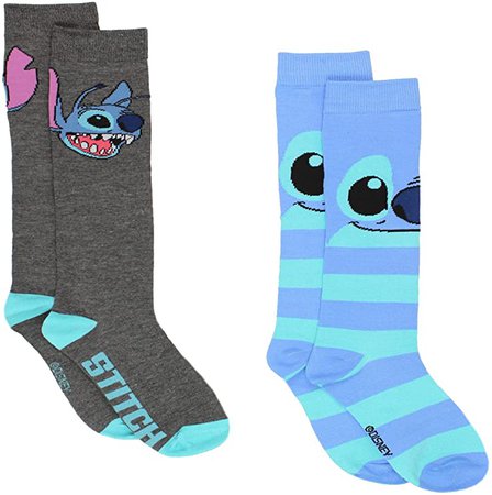 Lilo & Stitch 2 pack Knee High Socks (Shoe: 4-10 (Sock: 9-11), Stitch Blue/Grey) at Amazon Women’s Clothing store