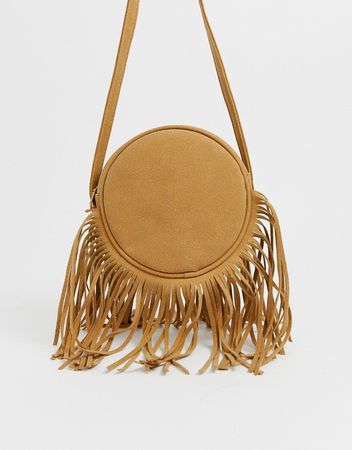 My Accessories London camel suede round shoulder bag with long fringing | ASOS