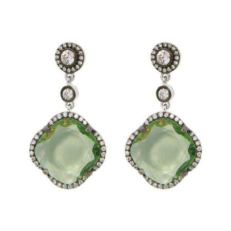 Earrings | Shop Women's Womens Green Zirconia Stone Clover Dangle Earrings Cz Border Black Rhodium Flashed Sterling Silver at Fashiontage | 415124N