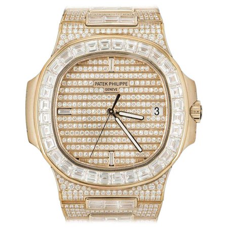 Rare Patek Philippe Nautilus Fully Loaded Rose Gold Diamond Set Automatic Watch For Sale at 1stdibs