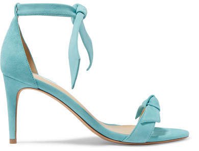 Clarita Bow-embellished Suede Sandals - Sky blue