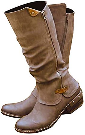 Amazon.com | Vimisaoi Knee High Boots for Women, Zipper Low Chunky Heel Combat Motorcycle Boots | Knee-High