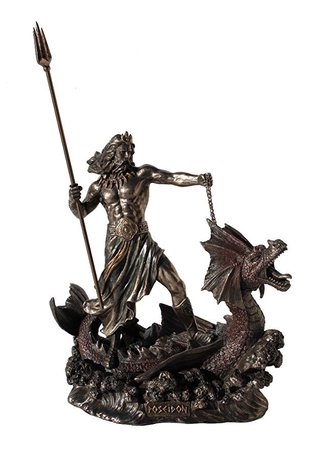 Amazon.com: Poseidon With Trident Standing On Hippocampus, Cold Cast Bronze, 9 1/4 Inch Tall: Home & Kitchen