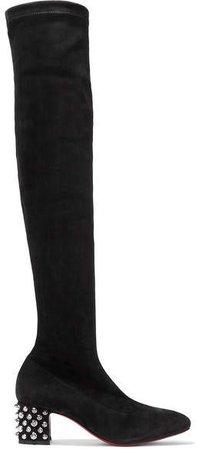 Study Stretch 55 Spiked Suede Over-the-knee Boots - Black
