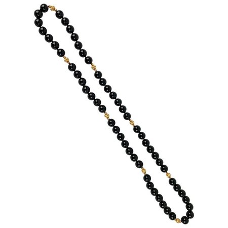 Black Jade and 14k Gold Spacer Bead Necklace