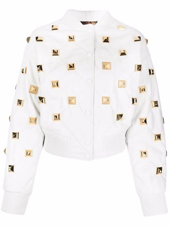 Shop Philipp Plein studded quilted bomber jacket with Express Delivery - FARFETCH