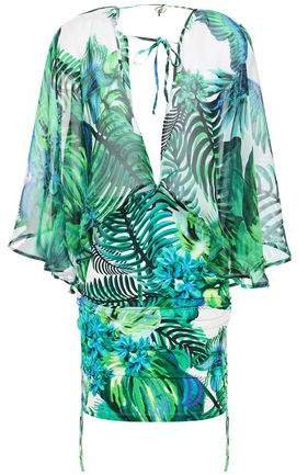 Layered Printed Cotton And Silk-blend Voile And Jersey Mini Dress