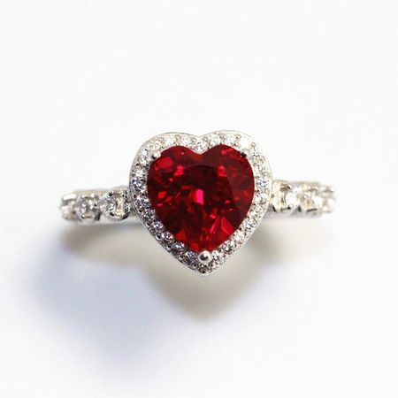 Deep Red Created Ruby and CZ Heart Ring in 925 Sterling Silver, So Romantic! | Animal Lover Gifts – The Pink Pigs