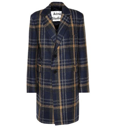 Checked wool-blend coat