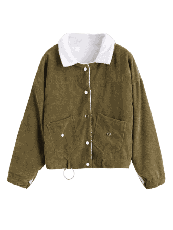 [45% OFF] [HOT] 2019 Corduroy Snap Button Sheepskin Jacket In ARMY GREEN ONE SIZE | ZAFUL