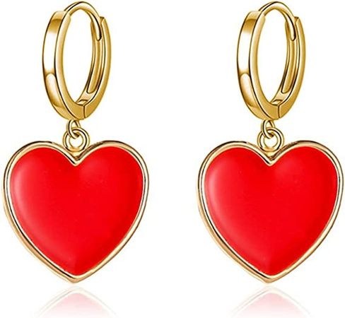 Amazon.com: ONLYJUMP 14K Gold Plated Huggie Earrings CZ Tiny Small Hoop Earrings Red Enamel Heart Ear Cuff Initial Huggies Earrings Minimal Jewelry for Women Girls (red heart): Clothing, Shoes & Jewelry