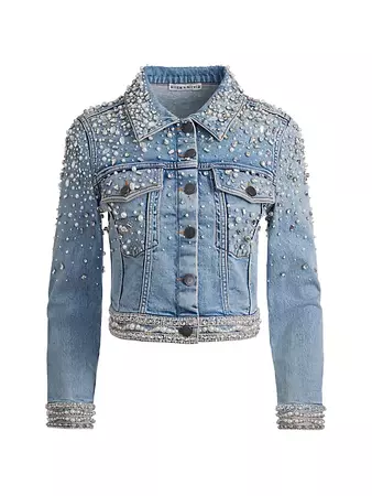 Shop Alice + Olivia Nelson Embellished Denim Jacket | Saks Fifth Avenue