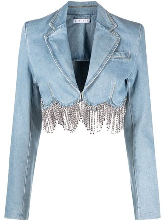 AREA crystal-embellished Cropped Denim Jacket - Farfetch