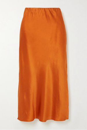 Orange Isla silk-satin midi skirt | Olivia von Halle | NET-A-PORTER