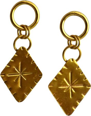 Silver Stones, 950 Silver or 14k gold plated handmade diamond shaped dangle earrings, brass gold plated (Yellow gold): Clothing, Shoes & Jewelry