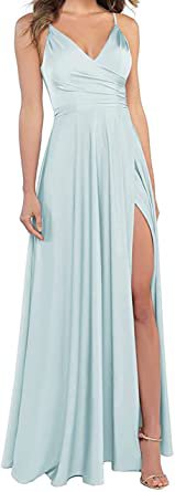 RYANTH Long Bridesmaid Dresses for Women Formal Satin Spghetti Strap Prom Evening Gowns RYZ054 : Clothing, Shoes & Jewelry