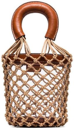 brown Moreau leather trim netted PVC bucket bag