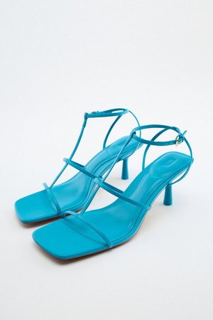 STRAPPY MID-HEIGHT HEELED SANDALS - Blue | ZARA United States