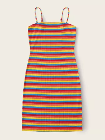 Rib-knit Rainbow Striped Cami Dress | SHEIN USA