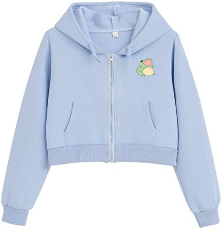 Amazon.com: KEEVICI Cute Frog Crop Zip Up Hoodie Girls Kawaii Clothes Cottage Core Aesthetic Sweatshirt E Girl Cotton Jacket with Pockets: Clothing, Shoes & Jewelry