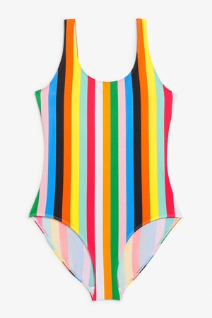 High-legged swimsuit - Rainbow stripes - Swimwear - Monki IT