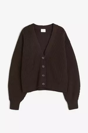 Rib-knit cardigan - Dark brown - Ladies | H&M US