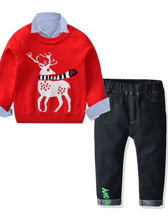 Kids Boys' Basic Festival Print Christmas Long Sleeve Clothing Set Red 7737490 2020 – $36.29