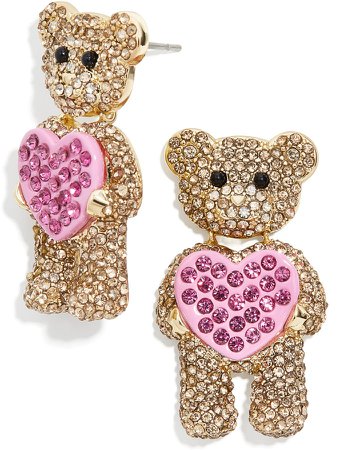 Teddy Bear Heart Pave Stud Earrings
