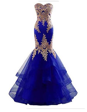 Royal Blue And Gold Prom Dress